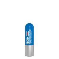 Product  container  of  Isdin  Repairing  Lip  Stick  by  Isdin,  a  lip  stick  indicated  for  relieving  irritation  and  repairing  dry  chapped  lips.