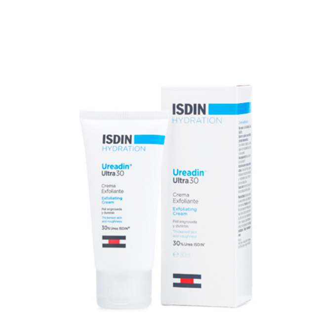 isdinureadinrx30emollientcream50ml Tube of ISDIN Ureadin Ultra30 Emollient Cream by Isdin, an emollient cream indicated for moisturizing extreme dryness and calluses.