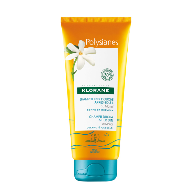 kloranepolysianespost-solarhairandbodygel200ml Bottle of Klorane Polysianes Post-Solar Hair and Body Gel by Klorane, a shower gel indicated for cleansing and nourishing.