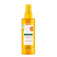 Spray  of  Klorane  Polysianes  Sublime  Sunscreen  Spray  SPF30  by  Klorane,  a  sunscreen  milk  indicated  for  UVA  and  UVB  protection.