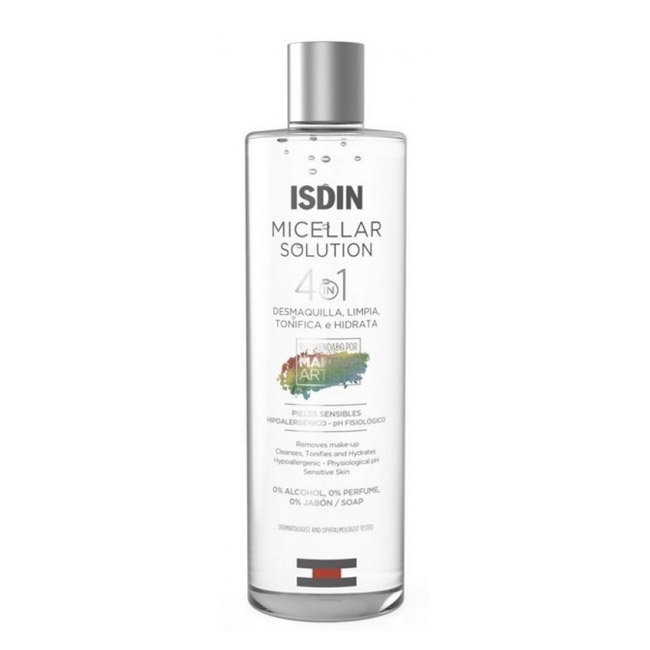 micellarsolutionisdin4-in-1400ml Bottle of Isdin Micellar Solution 4-in-1 by Isdin, a micellar water indicated for cleansing, removing makeup, and toning the skin.