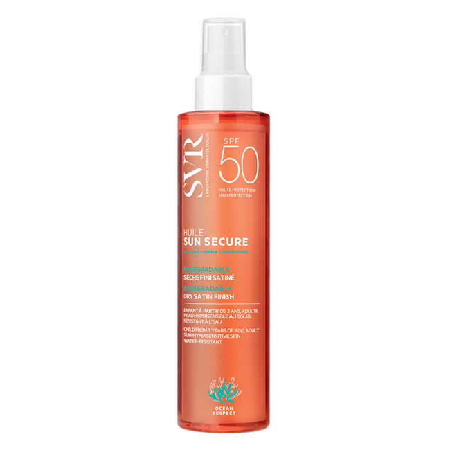 svrsunsecurespf50plussundryoil200ml Bottle of SVR Sun Secure SPF50 Oil by SVR, a dry oil indicated for sun protection and nourishing the skin.