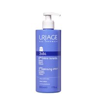 Bottle  of  Uriage  Baby  Soap-Free  Cleansing  Gel  by  Uriage,  a  cleansing  cream  indicated  for  the  face,  body  and  hair  of  babies.