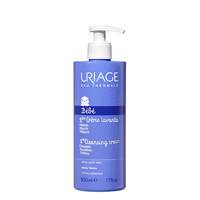 uriagebabycleansingcream500ml Bottle of Uriage Baby Soap-Free Cleansing Gel by Uriage, a cleansing cream indicated for the face, body and hair of babies.