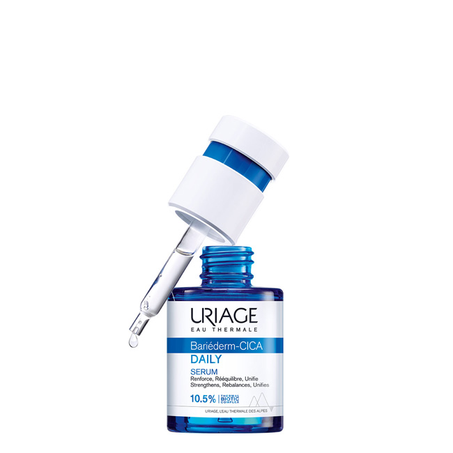 uriagebariederm-cicadailyrepairserum30ml Bottle of Uriage Bariéderm-Cica Daily Serum by Uriage, a repairing serum indicated for sensitized and damaged skin.