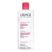 Bottle  of  Uriage  Thermal  Micellar  Water  Intolerant  Skin  by  Uriage,  a  liquid  cleanser  indicated  for  purifying  sensitive  skin.