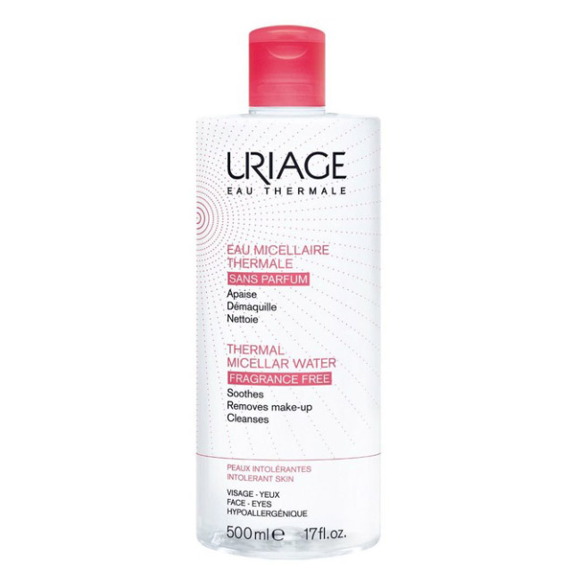 uriageeaumicellairethermalemicellarwaterskinwithredness500ml Bottle of Uriage Thermal Micellar Water Intolerant Skin by Uriage, a liquid cleanser indicated for purifying sensitive skin.
