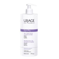 Bottle  of  Uriage  Gyn-Phy  Refreshing  Gel  by  Uriage,  a  cleansing  gel  indicated  for  daily  intimate  hygiene  and  soothing  irritations.