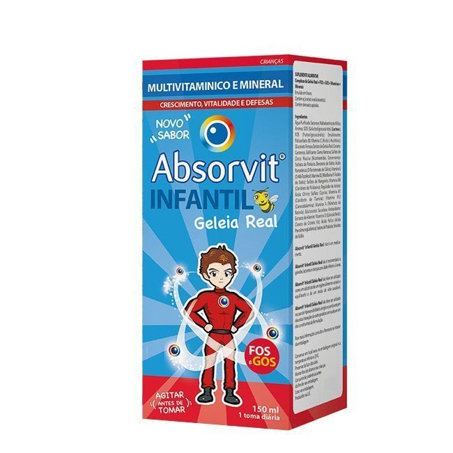 AbsorvitChildrenSyrup150ml Bottle of Absorvit Kids Royal Jelly Syrup by Absorvit, a syrup indicated for immune system strengthening and vitality.