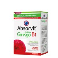 Product  container  of  Absorvit  Ginkgo  B1  by  Absorvit,  a  tablet  supplement  indicated  for  cerebral  circulation  and  brain  aging.