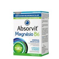 Product  container  of  Absorvit  Magnesium  B6  by  Absorvit,  a  tablet  supplement  indicated  for  muscle  function  and  nervous  system.