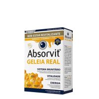 Product  container  of  Absorvit  Royal  Jelly  by  Absorvit,  a  tablet  supplement  indicated  for  natural  defenses  and  vitality.