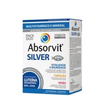 Product  container  of  Absorvit  Silver  Duo  by  Absorvit,  a  tablet  and  capsule  supplement  indicated  for  vitality  and  vision.