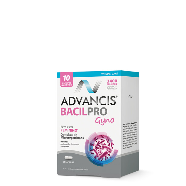 AdvancisBacilproGynoCapsulesx20 Box of Advancis Bacilpro Gyno Capsules by Advancis, a capsule supplement indicated for balancing the vaginal flora.
