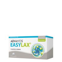 Product  container  of  Advancis  Easylax  by  Advancis,  a  tablet  supplement  indicated  for  occasional  constipation  and  transit.