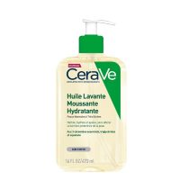 Bottle  of  CeraVe  Hydrating  Foaming  Oil  Cleanser  by  CeraVe,  a  cleansing  oil  indicated  for  moisturizing  and  repairing  dry  skin.