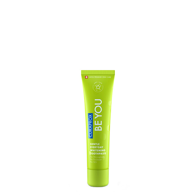 CuraproxBeYouToothpasteGreen60ml Tube of Curaprox Be You Toothpaste Green by Curaprox, a dentrifying paste indicated for cavity protection and oral hygiene.
