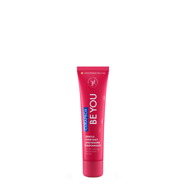 CuraproxBeYouToothpasteRed60ml Tube of Curaprox Be You Toothpaste Red by Curaprox, a dentrifying paste indicated for cavity protection and oral hygiene.