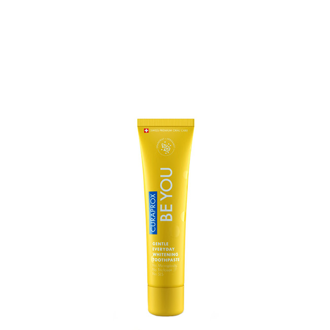 CuraproxBeYouToothpasteYellow60ml Tube of Curaprox Be You Toothpaste Yellow by Curaprox, a dentrifying paste indicated for cavity protection and oral hygiene.