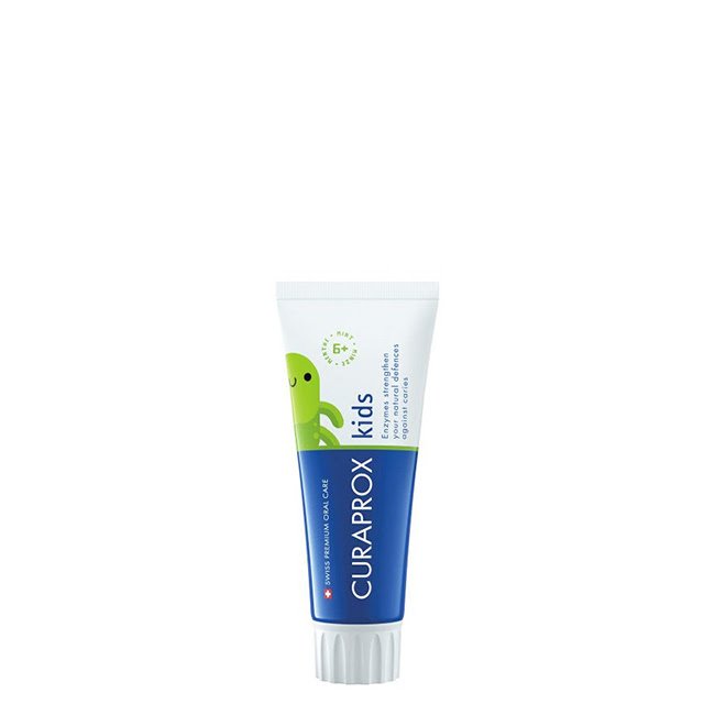 CuraproxKids1450MintToothpaste60ml Tube of Curaprox Kids 1450 Mint Toothpaste 60ml by Curaprox, a toothpaste indicated for children over 6 years.