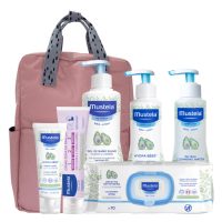 Product  container  of  Mustela  Baby  Pink  Maternity  Bag  by  Mustela,  a  baby  care  kit  indicated  for  newborn  hygiene  and  skin  hydration.