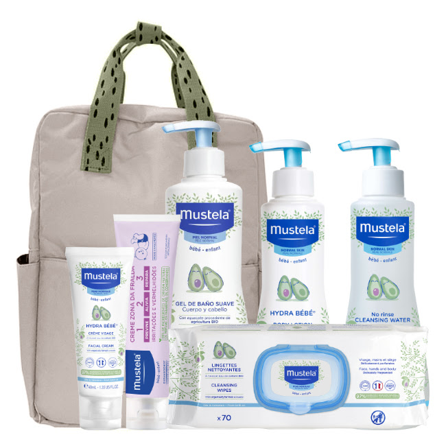 MustelaBabyTaupeMaternityBag Box of Mustela Baby Taupe Maternity Bag by Mustela, a baby care kit indicated for newborn hygiene and skin protection.
