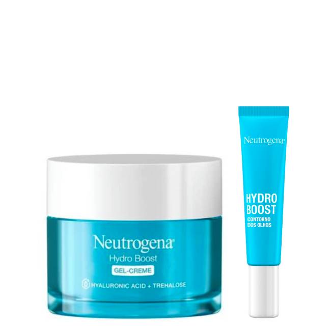 Neutrogena Hydro Boost Gel Cream Set Product container of Neutrogena Hydro Boost Set by Neutrogena, a gel cream set indicated for hydration of dry and sensitive skin.