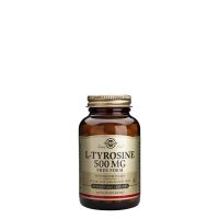 Bottle  of  Solgar  L-Tyrosine  500mg  Vegetable  Capsules  by  Solgar,  a  dietary  supplement  indicated  for  nervous  system  function.