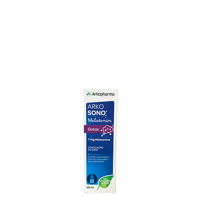 ArkosonoMelatoninDrops30ml Bottle of Arkosono Melatonin Drops by Arkosono, a liquid supplement indicated for reducing sleep conciliation time.