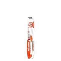 Product  container  of  Elmex  Caries  Protection  Toothbrush  by  Elmex,  a  manual  toothbrush  indicated  for  daily  oral  hygiene.