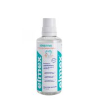 Bottle  of  Elmex  Sensitive  Mouthwash  by  Elmex,  a  liquid  mouthwash  indicated  for  relieving  tooth  sensitivity.