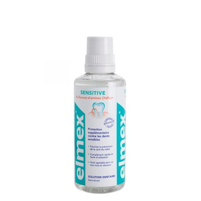 ElmexSensitiveMouthwash400ml Bottle of Elmex Sensitive Mouthwash by Elmex, a liquid mouthwash indicated for relieving tooth sensitivity.
