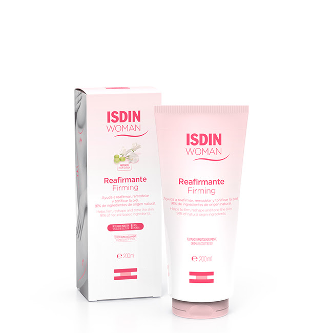 IsdinWomanFirmingCream200ml Bottle of Isdin Woman Firming Cream, a moisturizing cream indicated for improving skin firmness and elasticity postpartum.