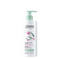 Bottle  of  Jowaé  Imperial  Peony  Soothing  Cleansing  Milk,  a  fluid  milk  indicated  for  removing  makeup  and  impurities.