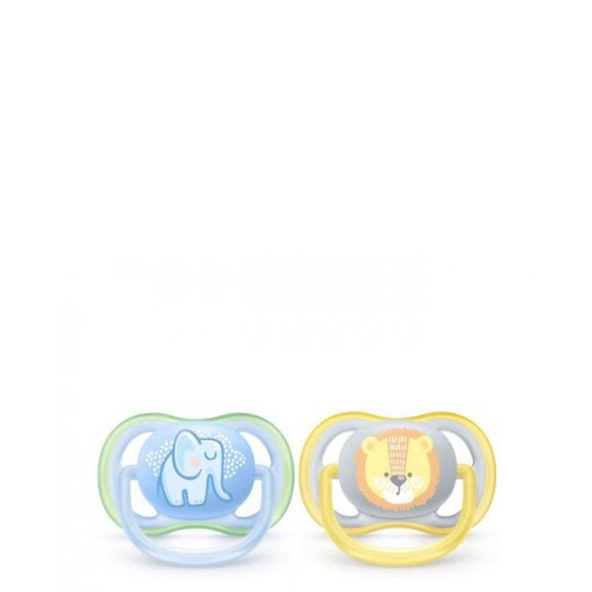 PhilipsAventPacifiersUltraAirDecoBoy0-6Mx2 Box of Philips Avent Pacifiers Ultra Air Deco Boy 0-6M x2, a breathable pacifier indicated for baby skin care.