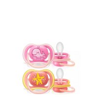 Box  of  Philips  Avent  Pacifiers  Ultra  Air  Deco  Girl  6-18M  x2,  a  breathable  pacifier  indicated  for  baby  skin  care.