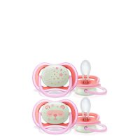 Box  of  Philips  Avent  Pacifiers  Ultra  Air  Night  Time  Girl  6-18M  x2,  a  glow-in-the-dark  pacifier  for  baby  skin  care.