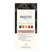Box  of  Phytocolor  Permanent  Hair  Color  3  Dark  Brown  by  Phytocolor,  a  hair  dye  indicated  for  natural  color  and  grey  coverage.