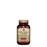 Bottle  of  Solgar  Skin  Nails  and  Hair  Formula  Tablets  by  Solgar,  a  dietary  supplement  indicated  for  skin,  nail  and  hair  health.