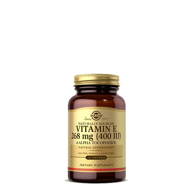 SolgarVitaminE400IUVegetableSoftgelsx100 Bottle of Solgar Vitamin E 400 IU by Solgar, vegetable softgels indicated for antioxidant support and cell protection.
