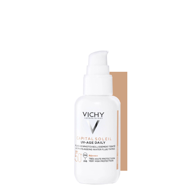 Vichy Capital Soleil UV Age Daily Tinted Fluid Bottle of Vichy Capital Soleil UV-Age Daily Water Fluid with Color SPF50