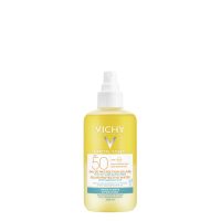 Spray  of  Vichy  Capital  Soleil  Solar  Protective  Water  SPF  50  by  Vichy,  a  water  spray  indicated  for  sun  protection  and  hydration.