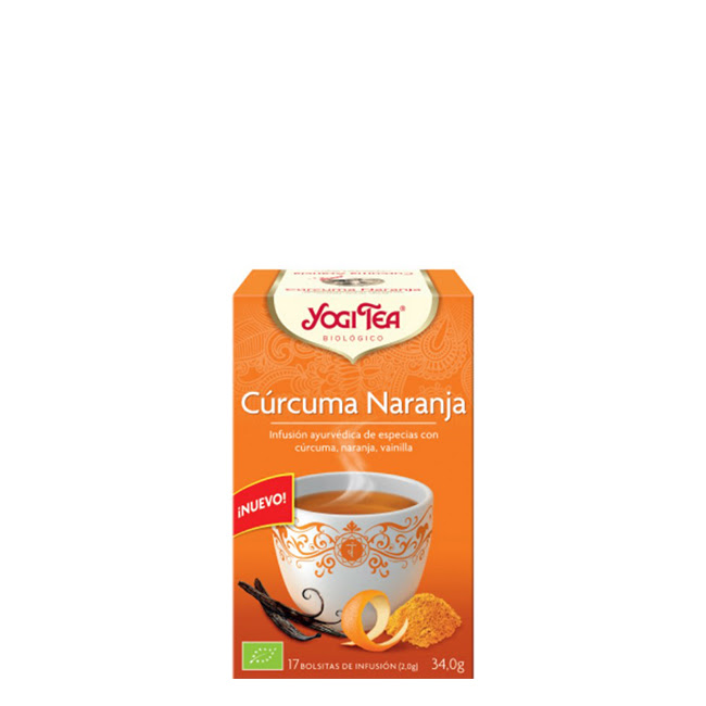 YogiTeaBioTurmericOrangeTeabagsx17 Box of Yogi Tea Bio Turmeric Orange by Yogi Tea, herbal teabags indicated for a soothing and aromatic infusion experience.