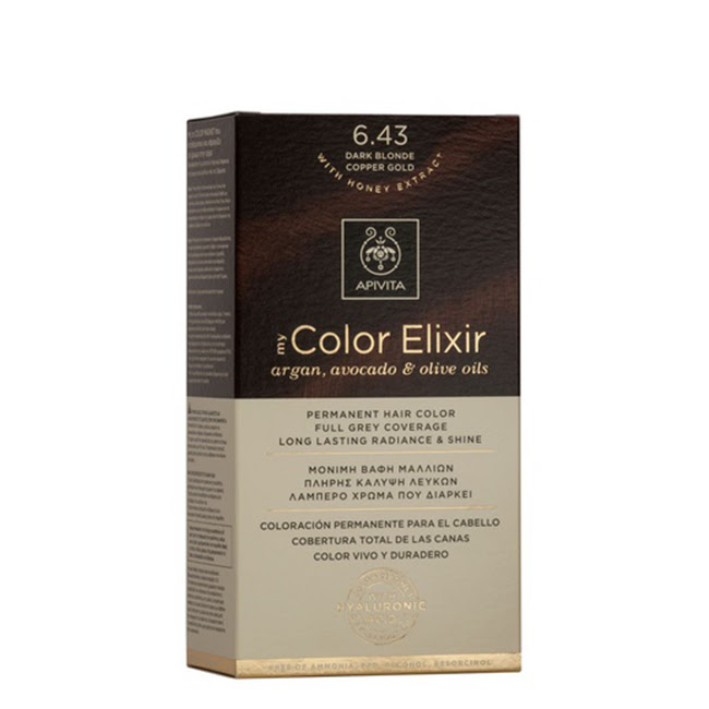 ApivitaMyColorElixirPermanentHairColor643DarkBlondeCopperGold Apivita My Color Elixir Coloração Permanente Cor 6.43 Loiro Escuro Acobreado - Image 1