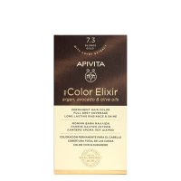 Box  of  Apivita  My  Color  Elixir  Permanent  Hair  Color  7.3  Blonde  Gold,  a  creamy  dye  indicated  for  full  grey  coverage  and  shine.
