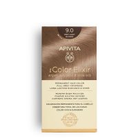 Box  of  Apivita  My  Color  Elixir  Permanent  Hair  Color  9.0  Very  Light  Blonde,  a  creamy  dye  indicated  for  full  grey  hair  coverage.