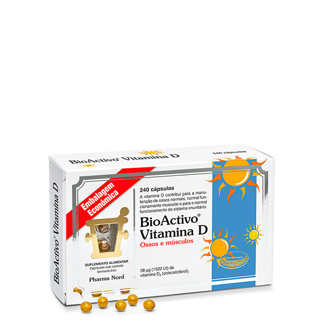 BioActivoVitaminDCapsulesx240 Box of BioActivo Vitamin D by BioActivo, a food supplement indicated for bone and muscle health.