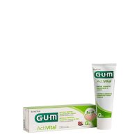 Tube  of  GUM  ActiVital  Toothpaste  Q10  by  GUM,  a  toothpaste  indicated  for  plaque  prevention  and  enamel  strengthening.