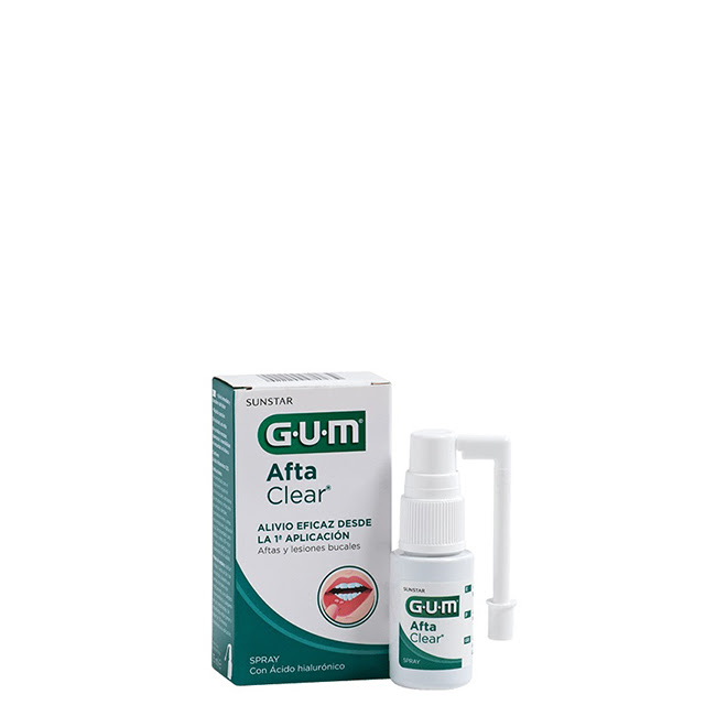 GUMAftaClearSpray15ml Spray of GUM Afta Clear Spray by GUM, a spray indicated for protecting and healing canker sores and mouth lesions.