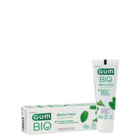 Tube  of  GUM  Bio  Toothpaste  by  GUM,  a  vegan  toothpaste  indicated  for  plaque  prevention  and  maintaining  healthy  gums.